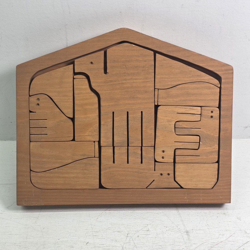 Mid Century Modern Style Wood Nativity Puzzle Minimalist Handcrafted Sculpture